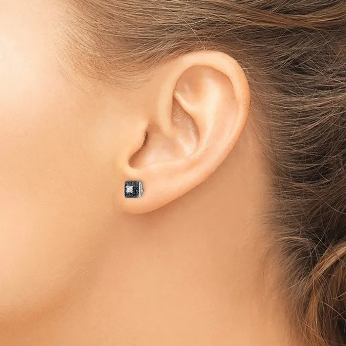 Goldia Earrings White Night Sterling Silver Rhodiumplated Black and White Diamond Square Stud Post Earrings