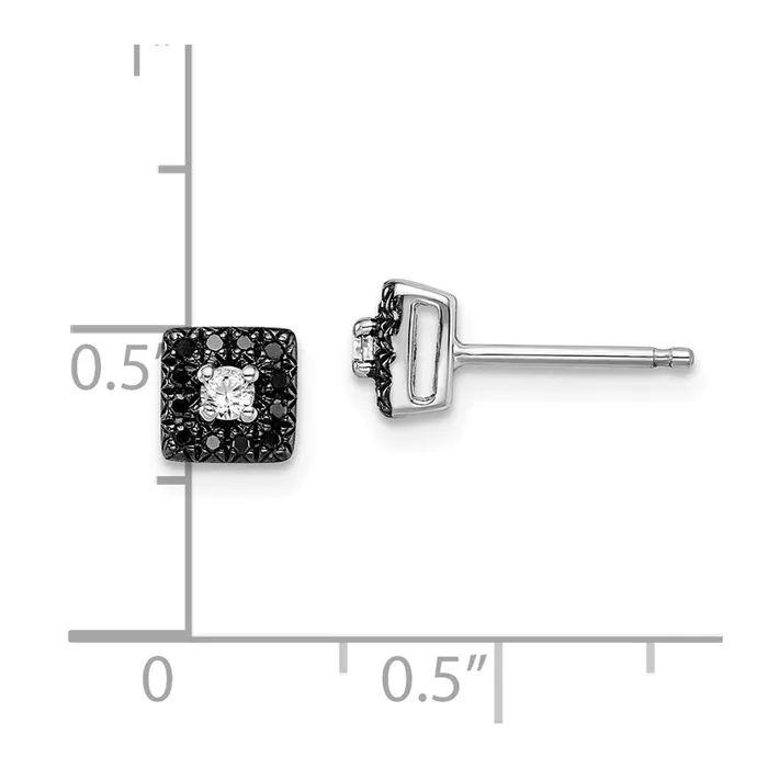 Goldia Earrings White Night Sterling Silver Rhodiumplated Black and White Diamond Square Stud Post Earrings
