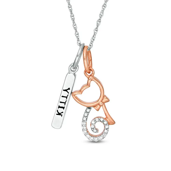 Goldia Necklaces 005 CT TW Natural Diamond Cat and KITTY Vertical Tag Pendant in Sterling Silver and 14K Rose Gold Plate Goldia Necklaces 005 CT TW Natural Diamond Cat and KITTY Vertical Tag Pendant in Sterling Silver and 14K Rose Gold Plate