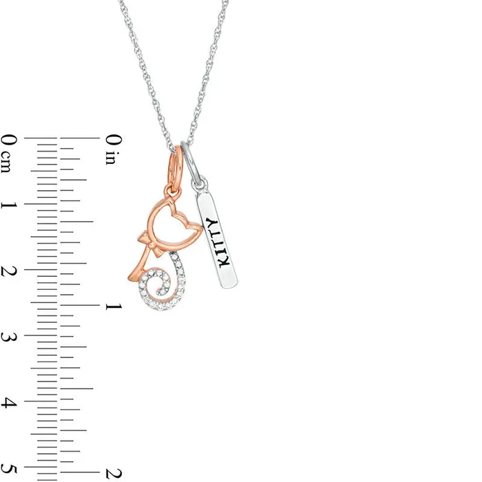 Goldia Necklaces 005 CT TW Natural Diamond Cat and KITTY Vertical Tag Pendant in Sterling Silver and 14K Rose Gold Plate Goldia Necklaces 005 CT TW Natural Diamond Cat and KITTY Vertical Tag Pendant in Sterling Silver and 14K Rose Gold Plate