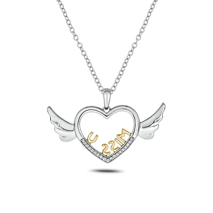 Goldia Necklaces 005 CT TW Natural Diamond Miss U Winged Heart Pendant in Sterling Silver with 14K Gold Plate Goldia Necklaces 005 CT TW Natural Diamond Miss U Winged Heart Pendant in Sterling Silver with 14K Gold Plate