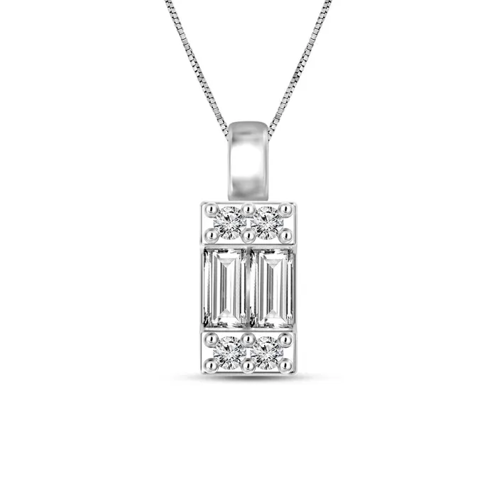 Goldia Necklaces 01 CT TW Baguette and Round Natural Diamond Pendant in 10K White Gold Goldia Necklaces 01 CT TW Baguette and Round Natural Diamond Pendant in 10K White Gold