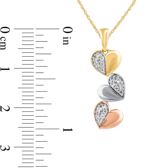 Goldia Necklaces 017 CT TW Natural Diamond Heart Trio Pendant in 10K TriTone Gold Goldia Necklaces 017 CT TW Natural Diamond Heart Trio Pendant in 10K TriTone Gold