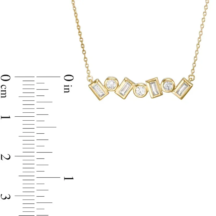 Goldia Necklaces 05 CT TW Baguette and Round Natural Diamond Alternating Bar Necklace in 10K Yellow Gold Goldia Necklaces 05 CT TW Baguette and Round Natural Diamond Alternating Bar Necklace in 10K Yellow Gold