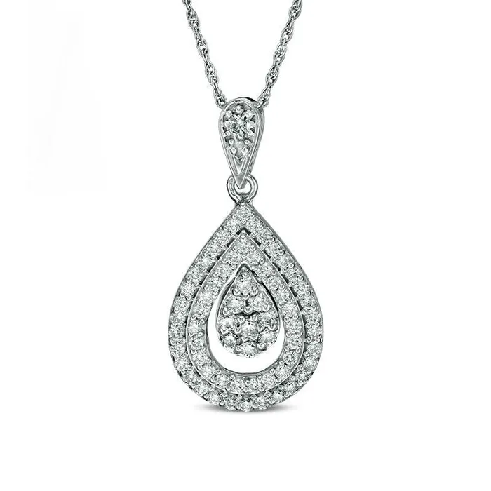 Goldia Necklaces 075 CT TW Composite Natural Diamond Double Teardrop Frame Pendant in 10K White Gold Goldia Necklaces 075 CT TW Composite Natural Diamond Double Teardrop Frame Pendant in 10K White Gold