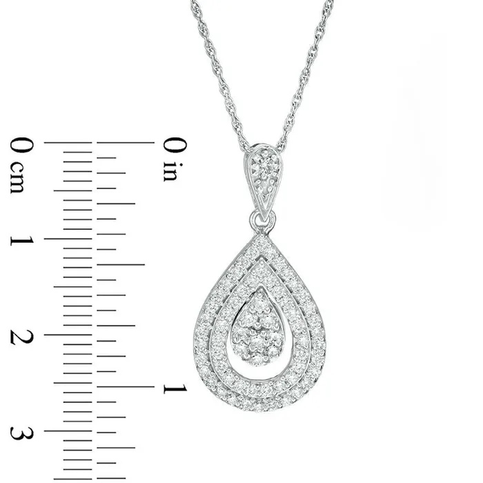 Goldia Necklaces 075 CT TW Composite Natural Diamond Double Teardrop Frame Pendant in 10K White Gold Goldia Necklaces 075 CT TW Composite Natural Diamond Double Teardrop Frame Pendant in 10K White Gold