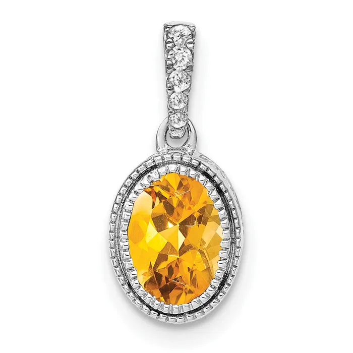 Goldia Necklaces 14k White Gold Oval Citrine and Real Diamond Pendant