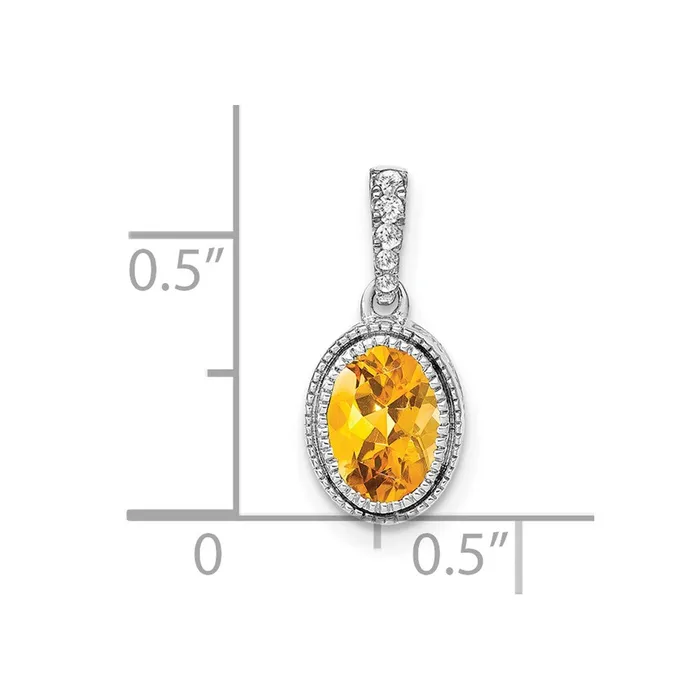 Goldia Necklaces 14k White Gold Oval Citrine and Real Diamond Pendant