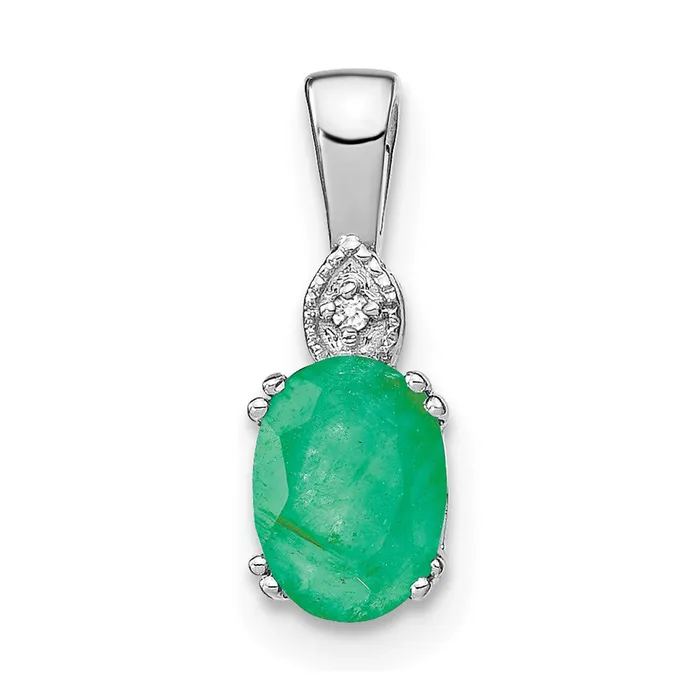 Goldia Necklaces 14k White Gold Oval Emerald and Real Diamond Pendant
