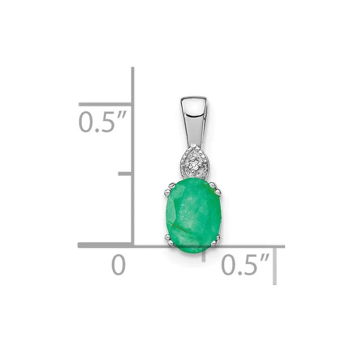 Goldia Necklaces 14k White Gold Oval Emerald and Real Diamond Pendant