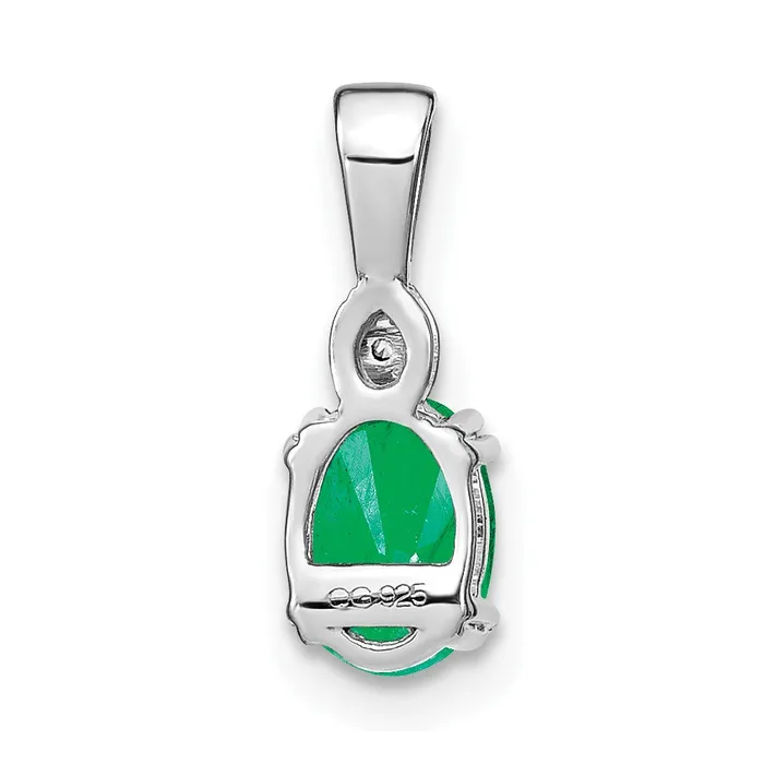 Goldia Necklaces 14k White Gold Oval Emerald and Real Diamond Pendant