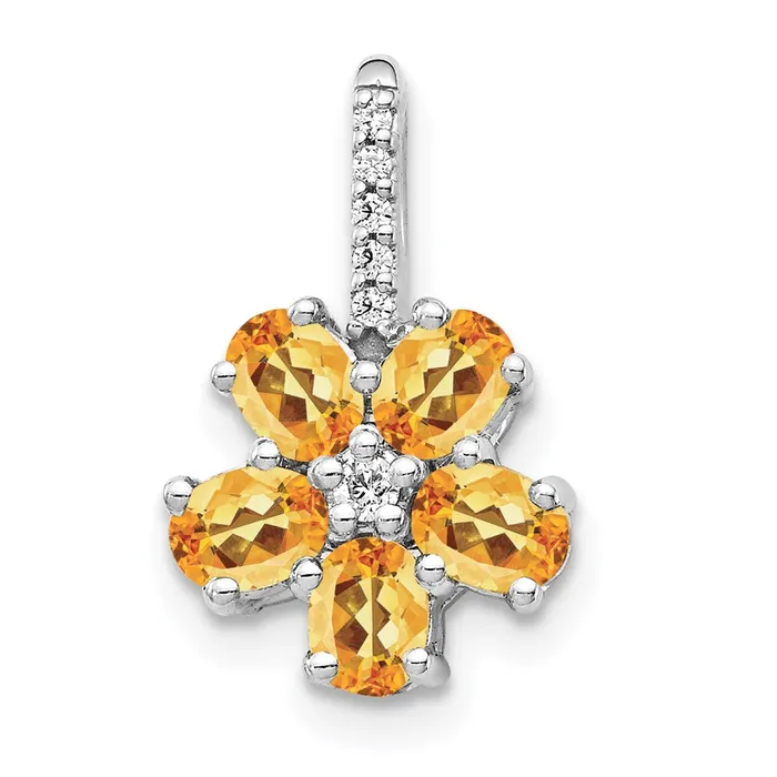 Goldia Necklaces 14k White Gold Real Diamond and 137 Citrine Flower Pendant