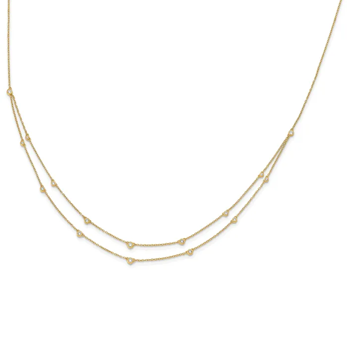 Goldia Necklaces 14k Yellow Gold 12 Ct Lab Grown Diamond VSSI G Sixteen Station Double Strand 18 inch Necklace