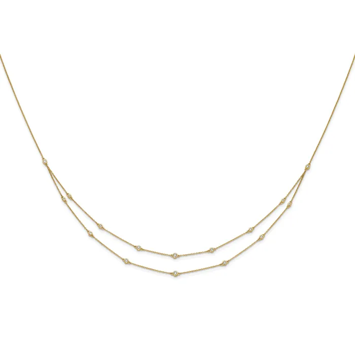 Goldia Necklaces 14k Yellow Gold 12 Ct Lab Grown Diamond VSSI G Sixteen Station Double Strand 18 inch Necklace
