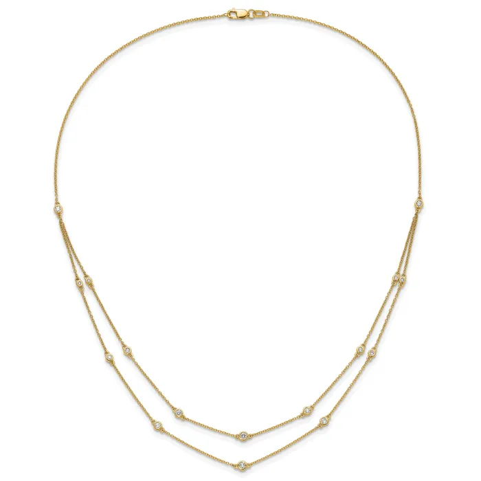 Goldia Necklaces 14k Yellow Gold 12 Ct Lab Grown Diamond VSSI G Sixteen Station Double Strand 18 inch Necklace