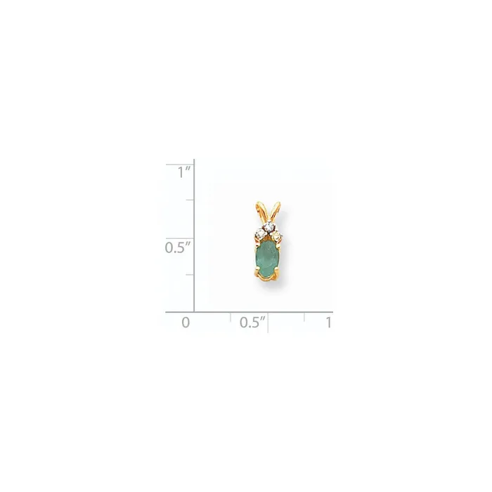 Goldia Necklaces 14K Yellow Gold 6x4mm Oval Emerald AAA Real Diamond pendant