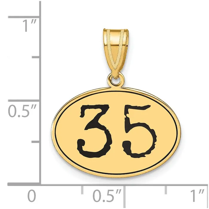 Goldia Necklaces 14k Yellow Gold Polished Number 35 Black Enamel Oval Pendant