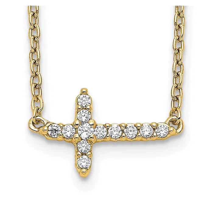 Goldia Necklaces 14K Yellow Gold Real Diamond Sideways Cross 18in Necklace Goldia Necklaces 14K Yellow Gold Real Diamond Sideways Cross 18in Necklace