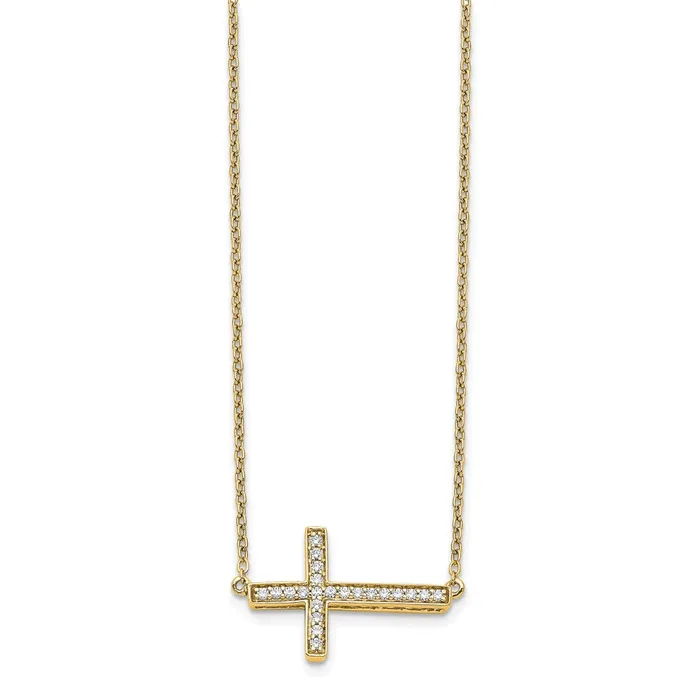 Goldia Necklaces 14K Yellow Gold Real Diamond Sideways Cross 18in Necklace