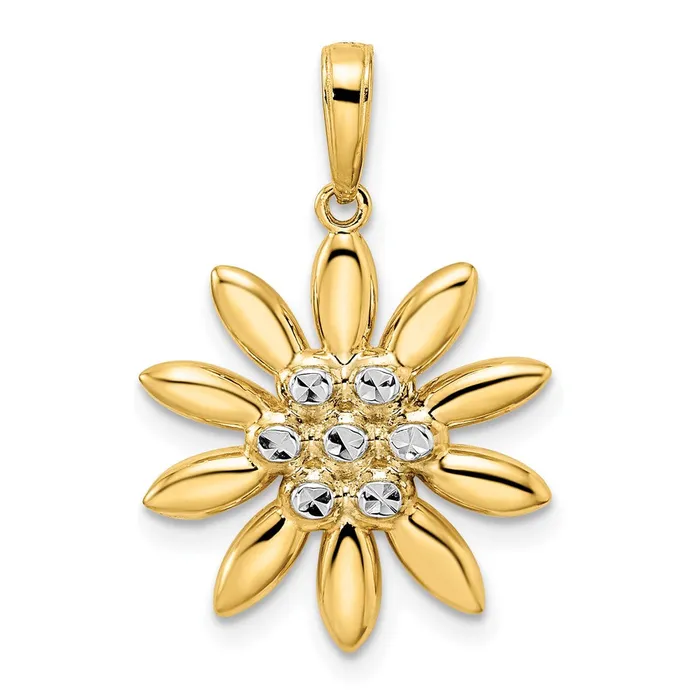 Goldia Necklaces 14k Yellow Rhodium Gold and White Rhodium Diamondcut Flower Pendant Goldia Necklaces 14k Yellow Rhodium Gold and White Rhodium Diamondcut Flower Pendant