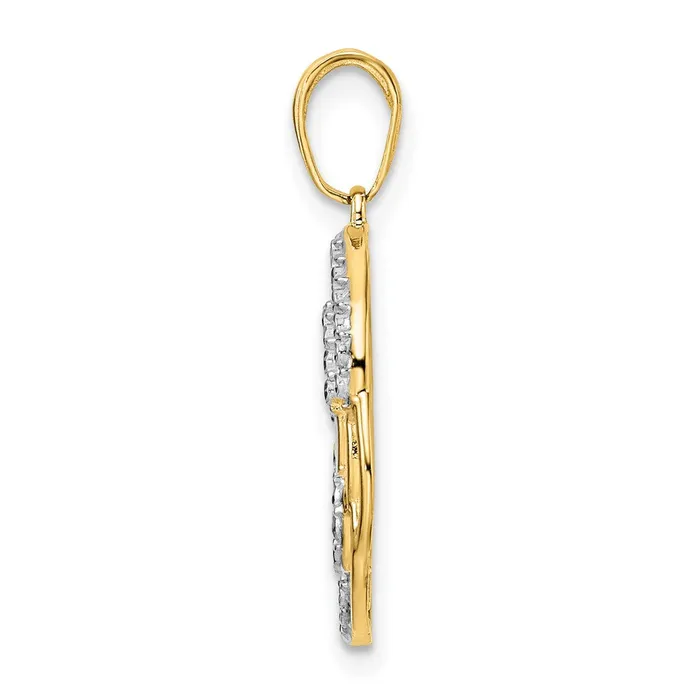 Goldia Necklaces 14k Yellow Rhodium Gold and White Rhodium Diamondcut Flower Pendant