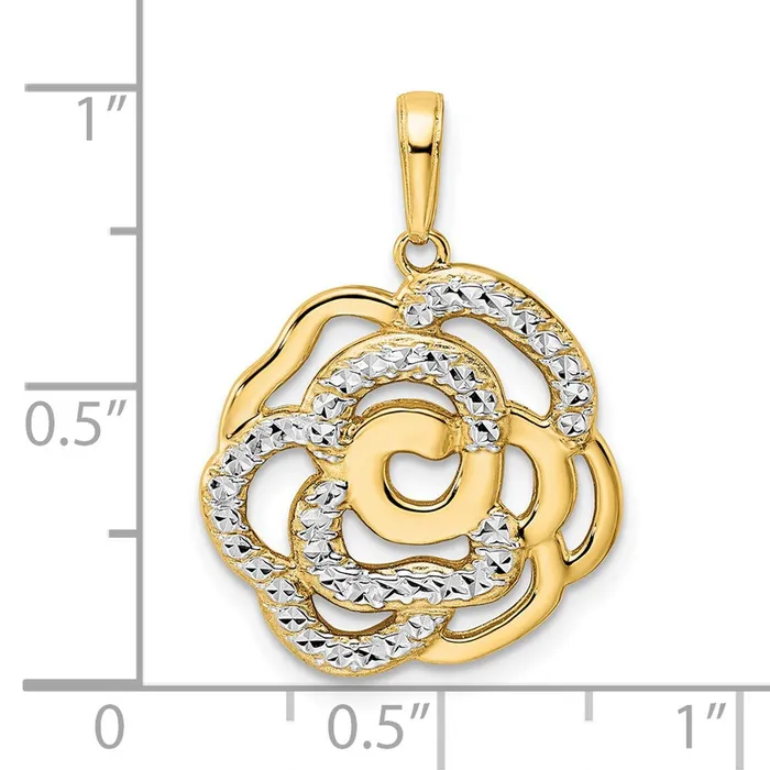 Goldia Necklaces 14k Yellow Rhodium Gold and White Rhodium Diamondcut Flower Pendant