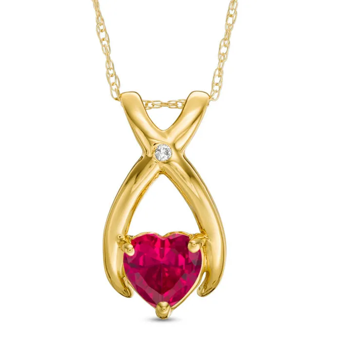 Goldia Necklaces 60mm HeartShaped LabCreated Ruby and Diamond Accent Wishbone Pendant in 10K Yellow Gold Goldia Necklaces 60mm HeartShaped LabCreated Ruby and Diamond Accent Wishbone Pendant in 10K Yellow Gold