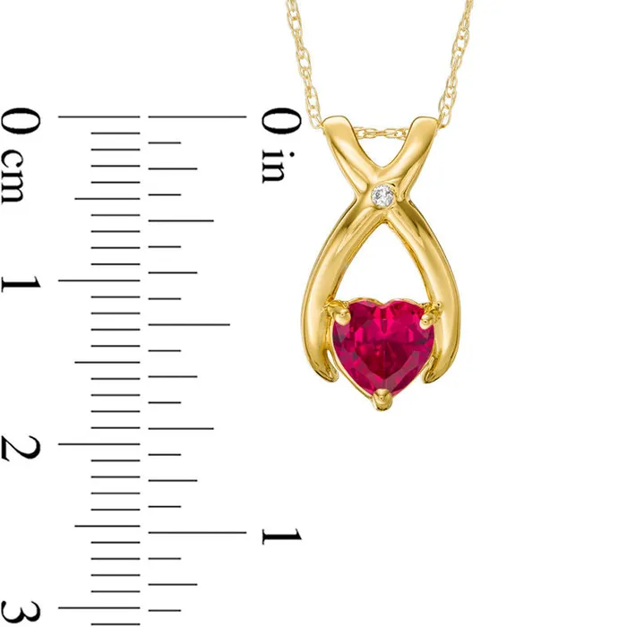 Goldia Necklaces 60mm HeartShaped LabCreated Ruby and Diamond Accent Wishbone Pendant in 10K Yellow Gold Goldia Necklaces 60mm HeartShaped LabCreated Ruby and Diamond Accent Wishbone Pendant in 10K Yellow Gold