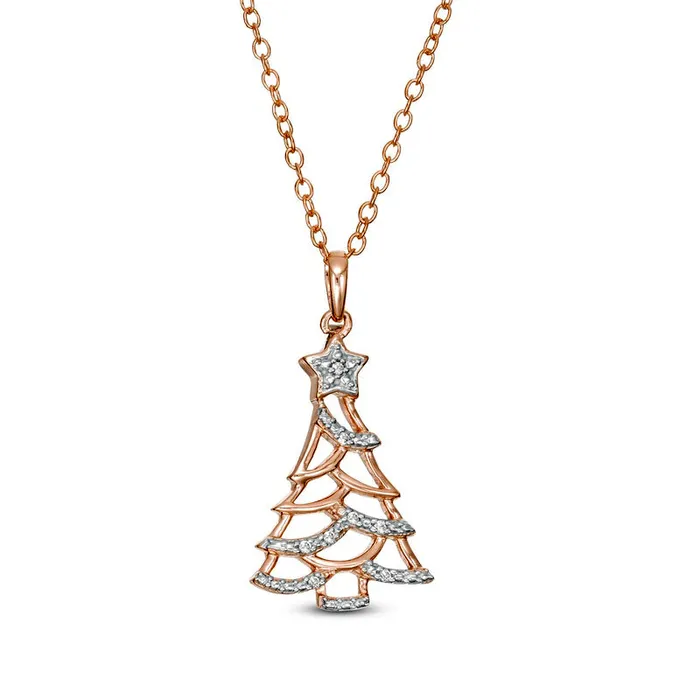 Goldia Necklaces Natural Diamond Accent Christmas Tree Pendant in Sterling Silver with 14K Rose Gold Plate Goldia Necklaces Natural Diamond Accent Christmas Tree Pendant in Sterling Silver with 14K Rose Gold Plate