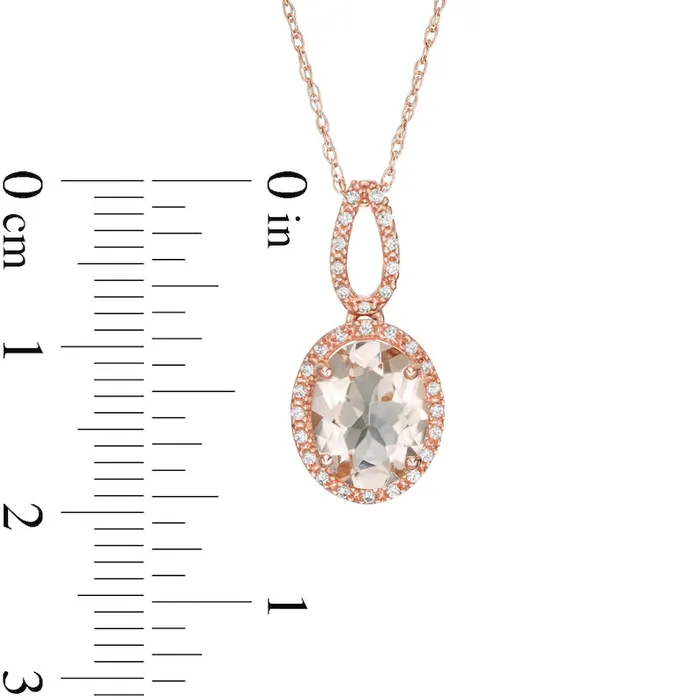 Goldia Necklaces Oval Morganite and 01 CT TW Natural Diamond Frame Doorknocker Pendant in 10K Rose Gold Goldia Necklaces Oval Morganite and 01 CT TW Natural Diamond Frame Doorknocker Pendant in 10K Rose Gold
