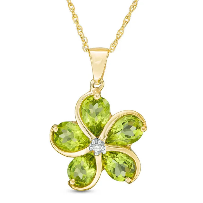Goldia Necklaces PearShaped Peridot and Natural Diamond Accent Flower Pendant in Sterling Silver with 14K Gold Plate Goldia Necklaces PearShaped Peridot and Natural Diamond Accent Flower Pendant in Sterling Silver with 14K Gold Plate