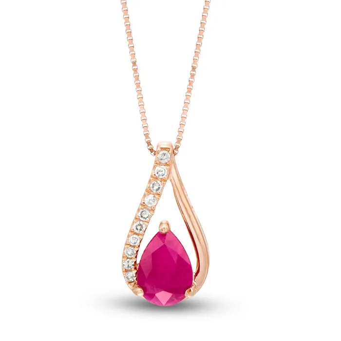 Goldia Necklaces PearShaped Ruby and 005 CT TW Natural Diamond Teardrop Pendant in 10K Rose Gold Goldia Necklaces PearShaped Ruby and 005 CT TW Natural Diamond Teardrop Pendant in 10K Rose Gold