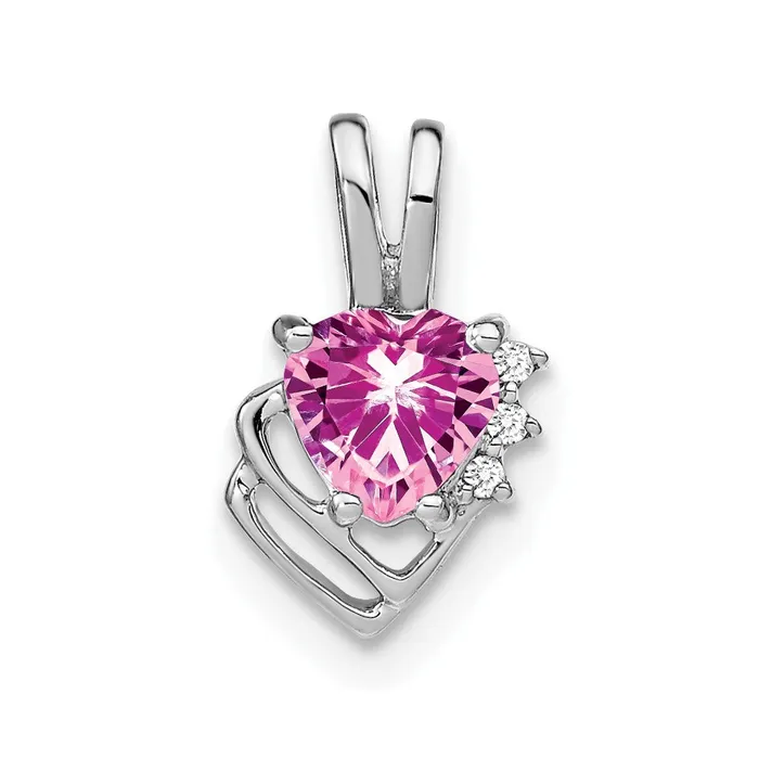 Goldia Necklaces Solid 14k White Gold Created PinK Simulated Sapphire and CZ Pendant