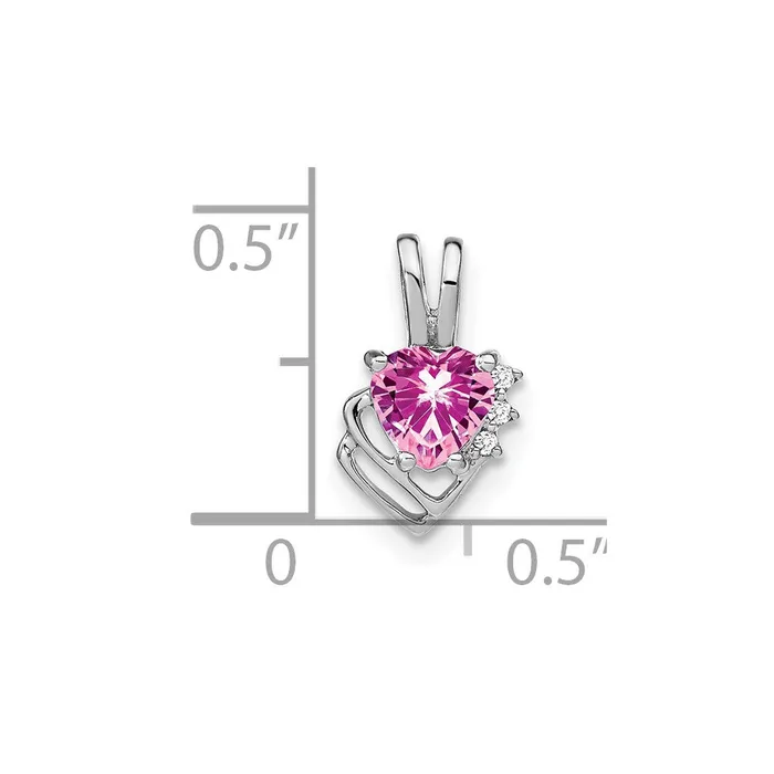 Goldia Necklaces Solid 14k White Gold Created PinK Simulated Sapphire and CZ Pendant