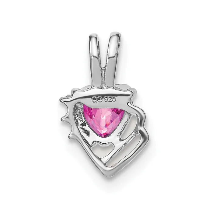 Goldia Necklaces Solid 14k White Gold Created PinK Simulated Sapphire and CZ Pendant