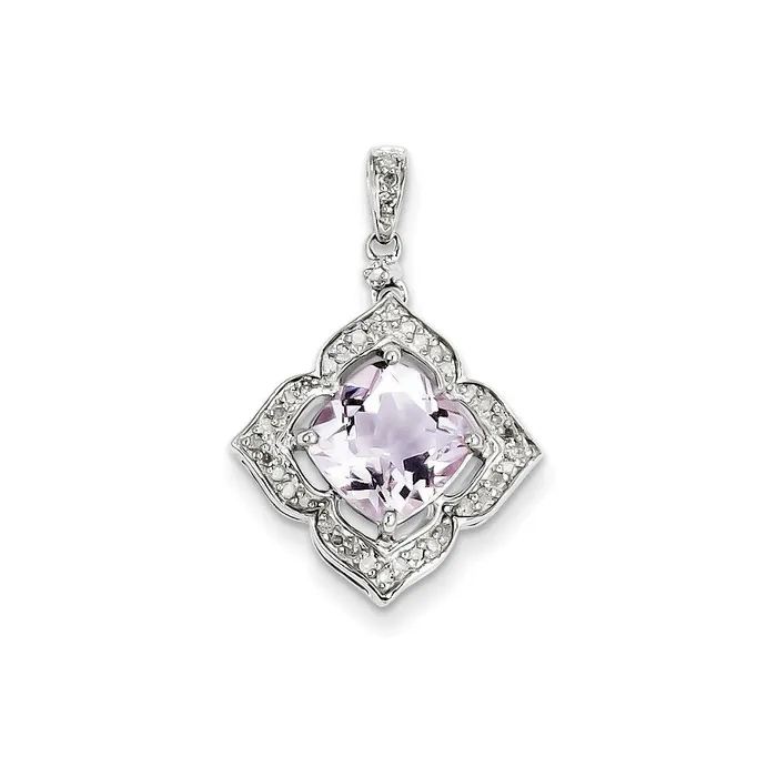 Goldia Necklaces Sterling Silver Diamond u0026 Pink Quartz Flower Pendant