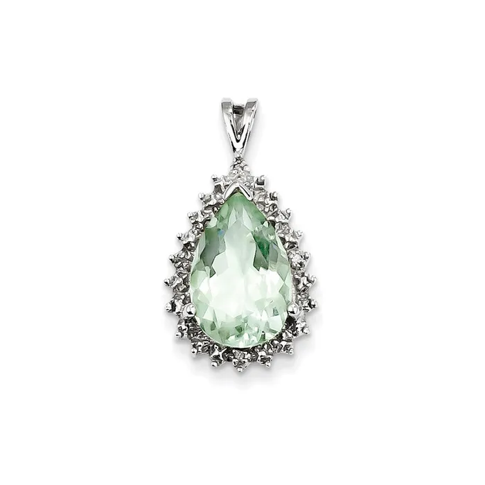 Goldia Necklaces Sterling Silver Rhodium Green Quartz u0026 Diamond Pear Pendant Goldia Necklaces Sterling Silver Rhodium Green Quartz u0026 Diamond Pear Pendant