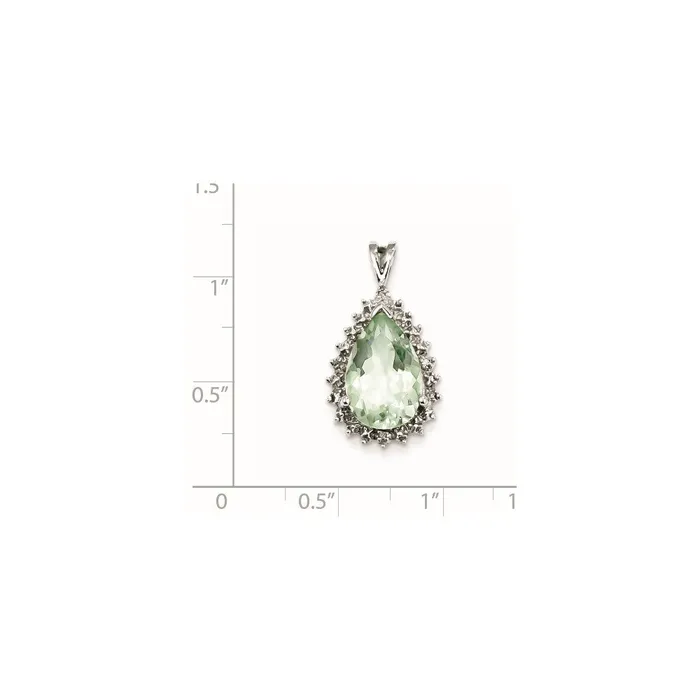 Goldia Necklaces Sterling Silver Rhodium Green Quartz u0026 Diamond Pear Pendant