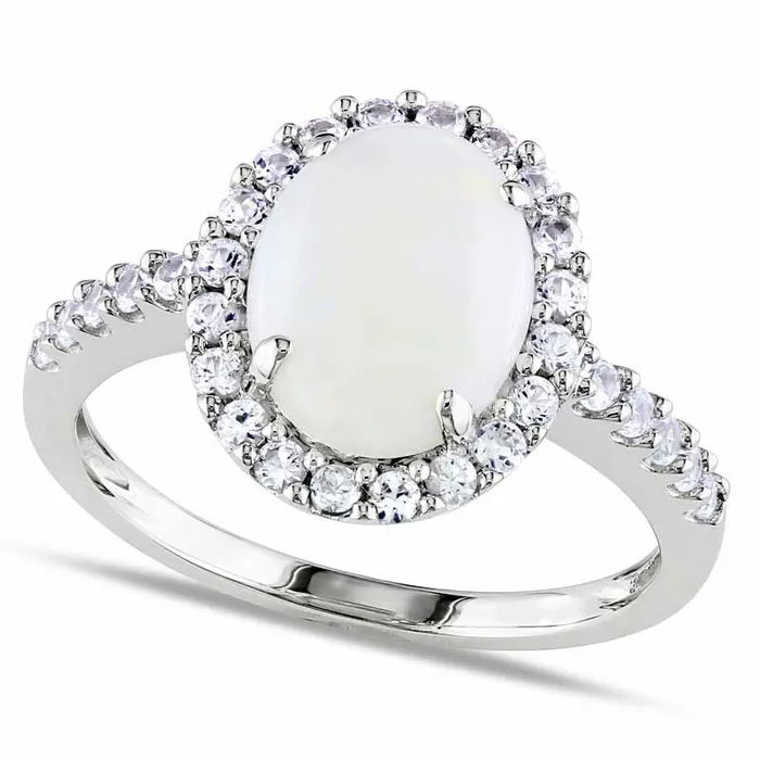Goldia Oval Opal and LabCreated White Sapphire Frame Ring in Solid 10K White Gold Rings Goldia Oval Opal and LabCreated White Sapphire Frame Ring in Solid 10K White Gold Rings