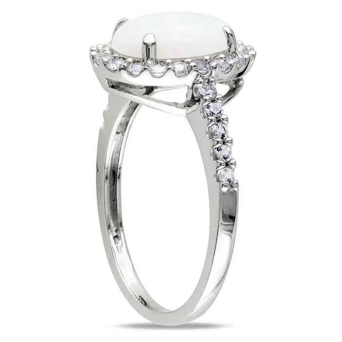 Goldia Oval Opal and LabCreated White Sapphire Frame Ring in Solid 10K White Gold Rings Goldia Oval Opal and LabCreated White Sapphire Frame Ring in Solid 10K White Gold Rings
