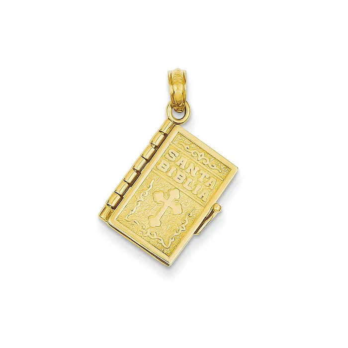 Goldia PreStyled Sets 14k Yellow Gold 3D Moveable Pages Santa Biblia Book Pendant Goldia PreStyled Sets 14k Yellow Gold 3D Moveable Pages Santa Biblia Book Pendant