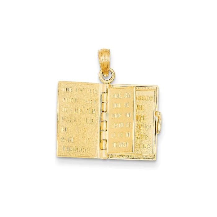 Goldia PreStyled Sets 14k Yellow Gold 3D Moveable Pages Santa Biblia Book Pendant