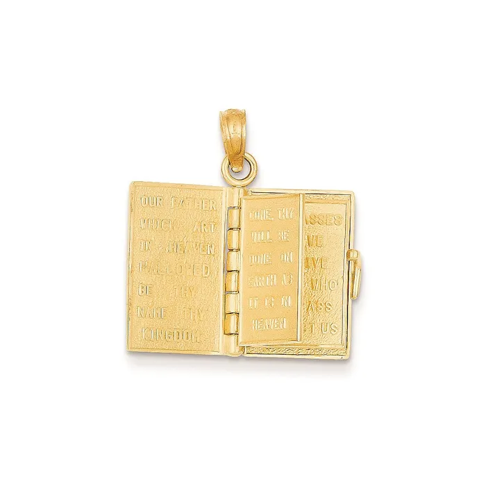Goldia PreStyled Sets 14k Yellow Gold 3D Moveable Pages Santa Biblia Book Pendant
