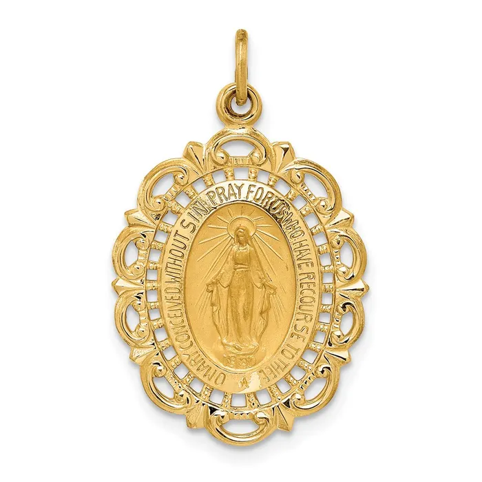 Goldia PreStyled Sets 14k Yellow Gold Solid PolishedSatin Fancy Pierced Oval Miraculous Medal Goldia PreStyled Sets 14k Yellow Gold Solid PolishedSatin Fancy Pierced Oval Miraculous Medal