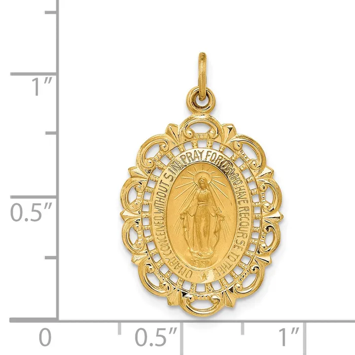 Goldia PreStyled Sets 14k Yellow Gold Solid PolishedSatin Fancy Pierced Oval Miraculous Medal