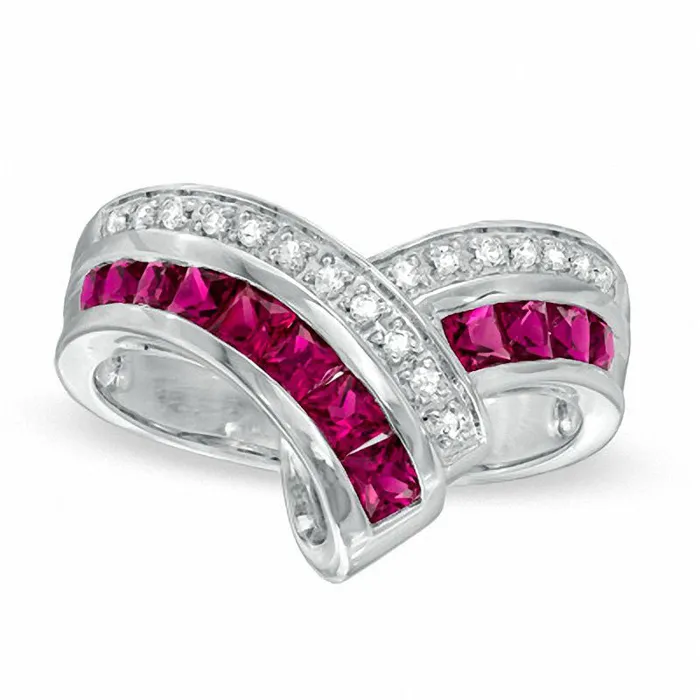 Goldia PrincessCut LabCreated Ruby and White Sapphire Chevron Ring in Sterling Silver Rings Goldia PrincessCut LabCreated Ruby and White Sapphire Chevron Ring in Sterling Silver Rings