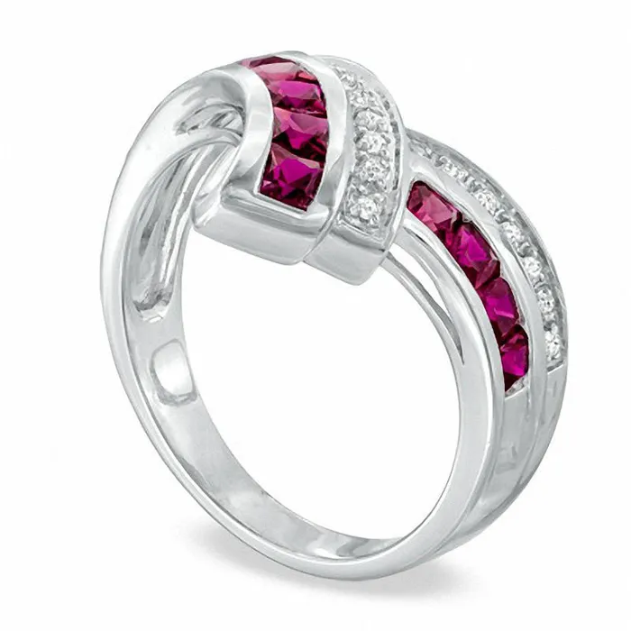 Goldia PrincessCut LabCreated Ruby and White Sapphire Chevron Ring in Sterling Silver Rings Goldia PrincessCut LabCreated Ruby and White Sapphire Chevron Ring in Sterling Silver Rings