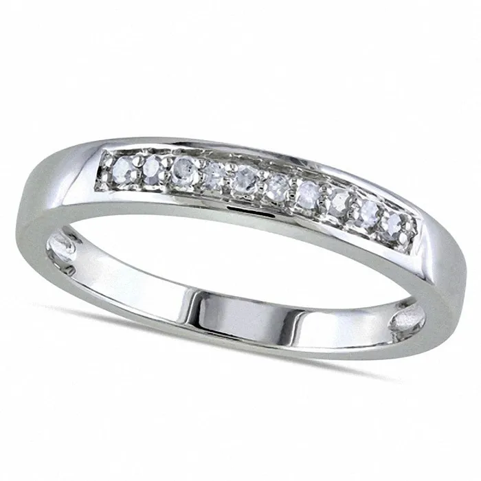 Goldia Rings 010 CT TW Natural Diamond Band in Sterling Silver
