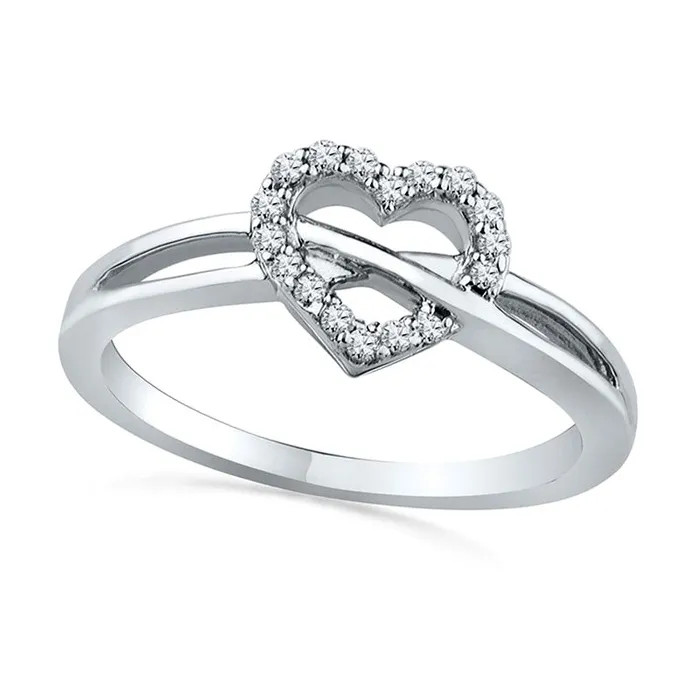 Goldia Rings 010 CT TW Natural Diamond Heart Promise Ring in Sterling Silver Goldia Rings 010 CT TW Natural Diamond Heart Promise Ring in Sterling Silver