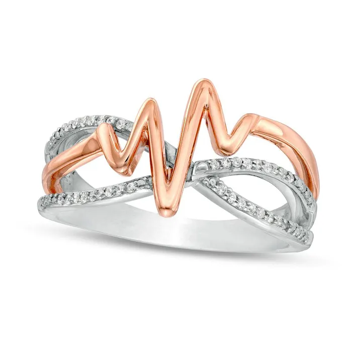 Goldia Rings 010 CT TW Natural Diamond Layered Crossover Heartbeat Ring in Sterling Silver with Solid 14K Rose Gold Plate Goldia Rings 010 CT TW Natural Diamond Layered Crossover Heartbeat Ring in Sterling Silver with Solid 14K Rose Gold Plate